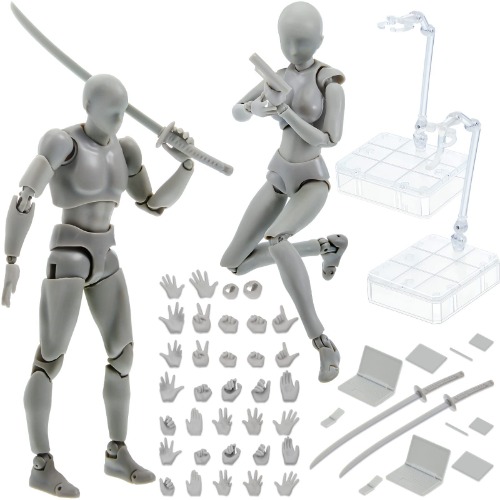 Yookeer Body Kun and Body Chan Dx Set, Gray Drawing Action Figures Female and Male PVC Drawing Doll Model Figure Human Body with Joints for Artists