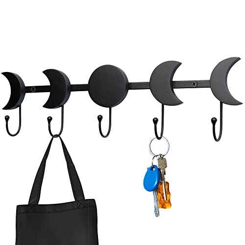 Moon Phase Wall Hanging Hooks (Updated) for Keys, Mug, Jewelry. Key Holder for Wall Decorative, Gothic Decor for Bedroom, Gothic Home Decor, Witch Decor, Matching Screws and Anchors Included