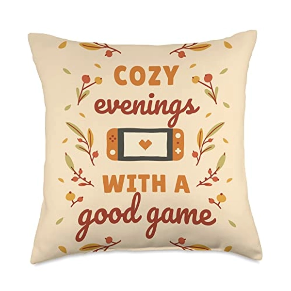 Cozy Gamer Cozy Evening with a Good Game-Gamer Girl Throw Pillow, 18x18, Multicolor