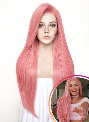 Pastel Pink Straight Lace Front Synthetic Wig LW238B | Pastel Pink