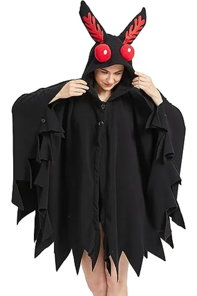 MORNINGFLY Unisex Mothman Costume Mothman Cosplay Hooded Christmas Costumes Party Cape