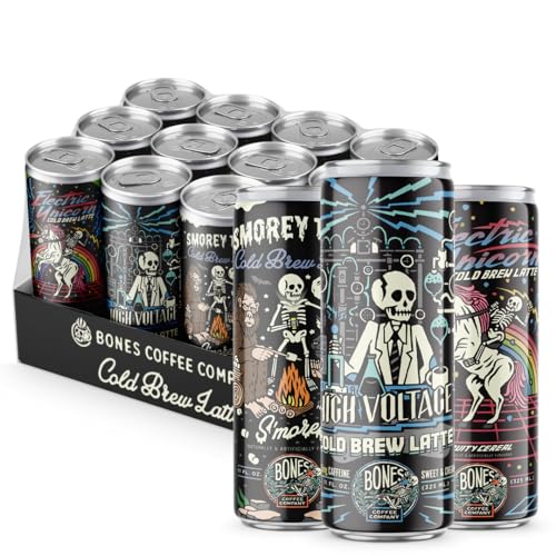 Bones Coffee Company Cold Brew Latte Variety Pack Flavored Coffee | 100% Ready To Drink Cold Brew Coffee Can | Variety Flavors in Cans | 11 Fl Oz Can (12 Pack) - Cold Brew Latte Variety - 11 Fl Oz (Pack of 12)
