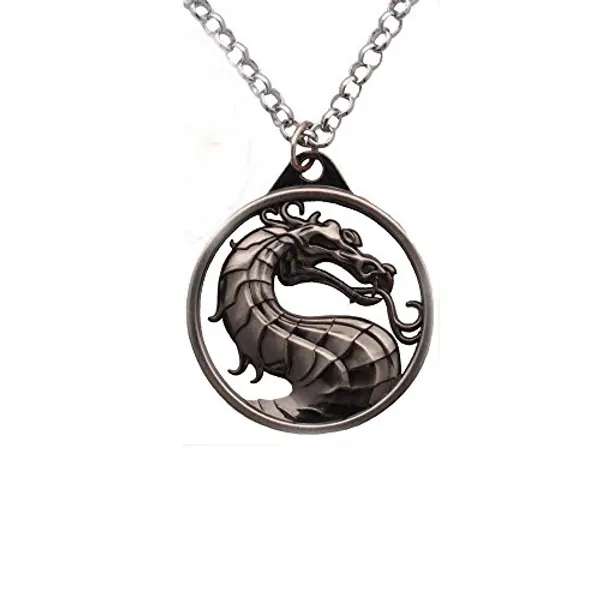 Generic Mortal Kombat Vintage Charms Dragon Amulet Necklace Grey Pendant
