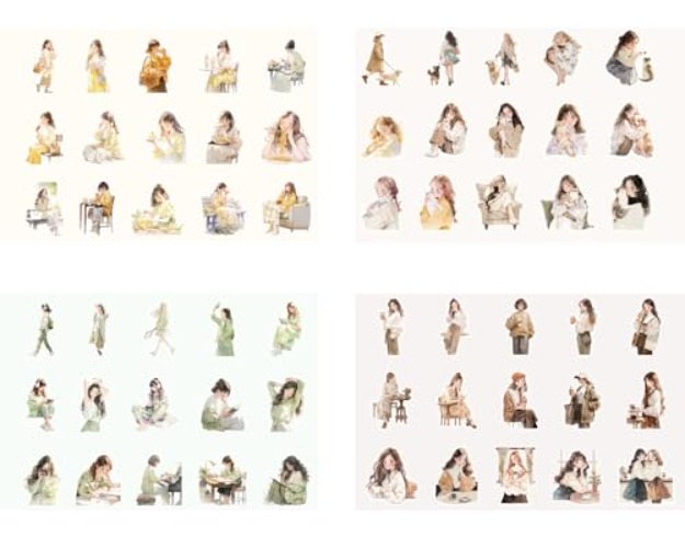 120PCS Cute Girls Journaling Sticker Set Kawaii Girl and Pets Daily Life Leisure Afternoon Tea PET Stickers for Scrapbooking Journals Planners Kids Teen Girls Art Craft Water Bottles Laptop Collage