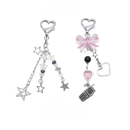 cioatu Cute Keychain Aesthetic Y2K Keychain Accessories Heart Butterfly Strawberry Bear Key Chain for Keys Bags Women Gifts - 2pcs Star Phone