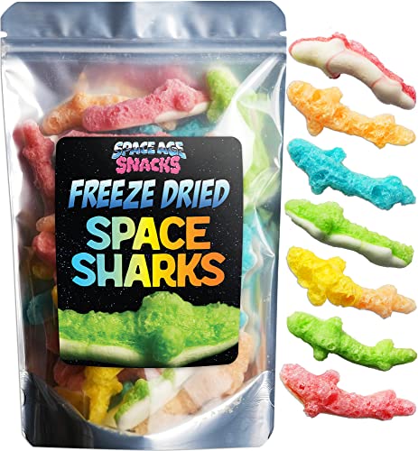 Freeze Dried Gummy Sharks - Premium Freeze Dried Candy Shipped in a Box for Extra Protection - Space Age Snacks Space Sharks Freeze Dry Candy for All Ages Dry Freeze Candy (6 Ounce) - 6 Ounce (Pack of 1)
