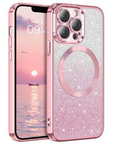 DUEDUE Magnetic Case for iPhone 13 Pro, iPhone 13 Pro Glitter Case with [Removable Glitter Card] [Compatible with MagSafe], Shockproof Ultra Slim iPhone 13 Pro Cover 6.1'', Gradient Pink - iPhone 13 Pro 6.1'' - Pink