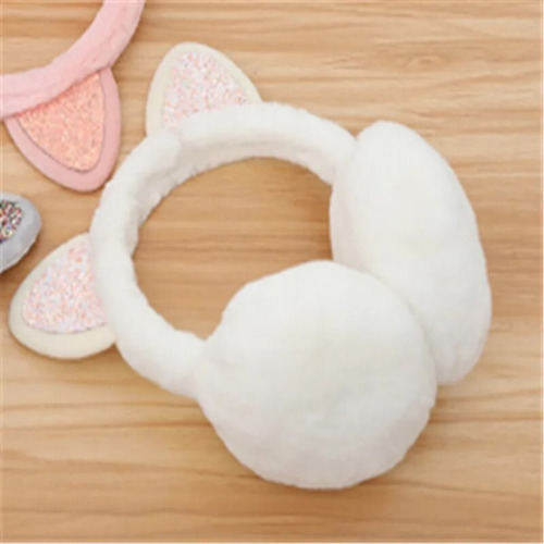 Winter Warm Cute & Cozy Plush Glitter Cat Ear Muff Warmers Headband - White