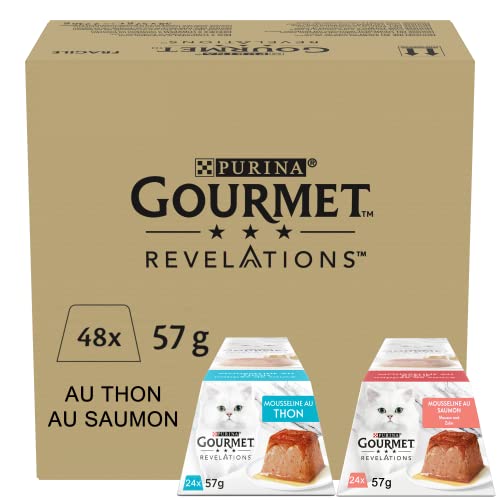 PURINA GOURMET Revelations Mousse, Katzenfutter nass in Sauce, Lachs & Thunfisch, 48er Pack (48 x 57g) - Lachs & Thunfisch - 57 g (48er Pack)