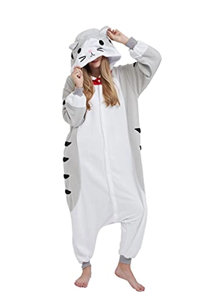 SimZoo Adult Animal Onesie Pajamas, Men and Women's Animal Cosplay Costume Sleepwear, One-Piece Unisex Homewear - Cheese Cat - X-Large