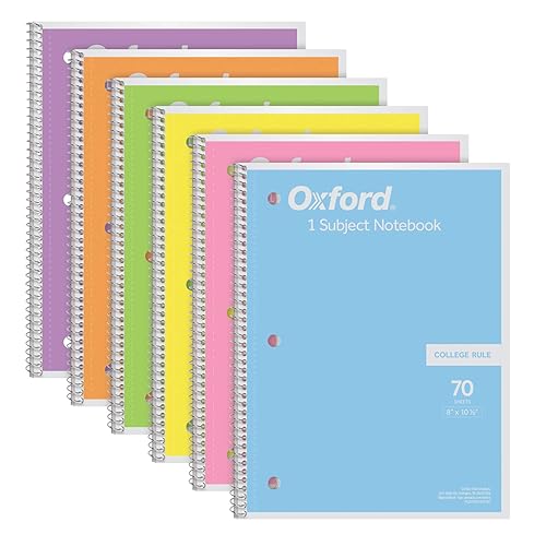 Oxford Spiral Notebook, 1 Subject, College Ruled Paper, 8 x 10-1/2 Inch, Pastel Pink, Orange, Yellow, Green, Blue and Purple, 70 Sheets (63756), Set of 6 - Pack of 6