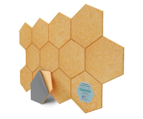 Hexagon Polyester Acoustic Panels - 12 Pack | Eco-Friendly Sound Absorption | Easy Peel & Stick Installation - Orange