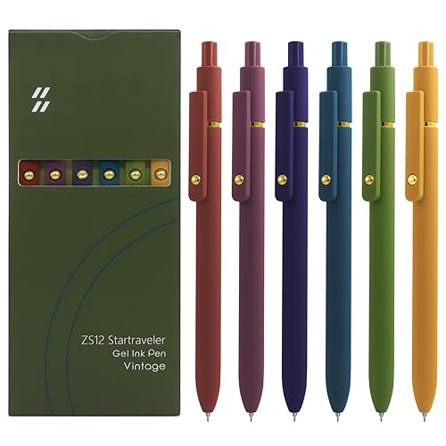 UIXJODO Gel Pens, 6 Pcs Black Ink Pens for Women, 0.5mm Fine Point Smooth Writing Pens, High-End Series Retractable Pens for Journaling Note Taking (6 Pcs Gold Vintage) - 6 Pcs Gold Vintage