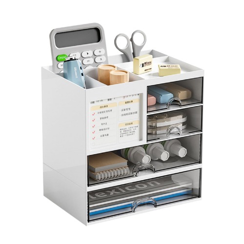 Desk Organizer with Drawers, 3 Drawers Storage Organizer,Desk Organizers and Storage with 5 Compartments, Desktop Organizer for Office Home Art Supplies (White)