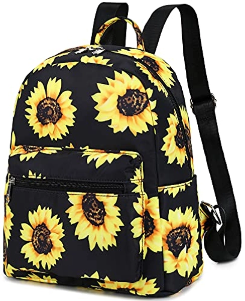 LEDAOU Mini Backpack Girls Cute Small Backpack Purse for Women Teens Kids School Travel Shoulder Purse Bag (Black Sunflower, 1 Pcs)