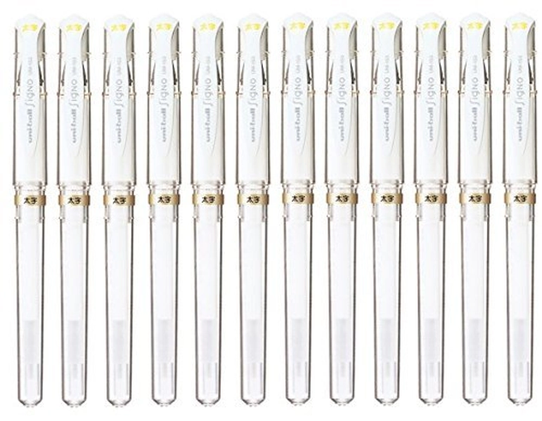 Uni-Ball Signo Broad Point Gel Impact Pen White Ink, 3 pens per Pack (japan import) [Komainu-Dou Original Package] (4, DESIGN 1)