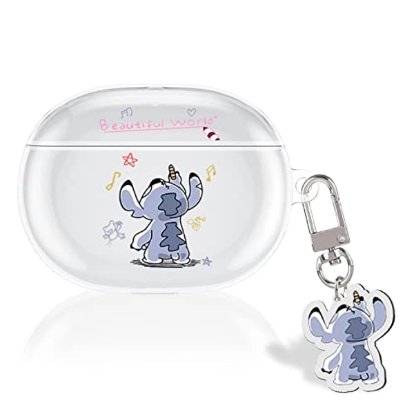 Cute Case Compatible for Beats Studio Buds(2021),Lovely Cartoon Case with Kawaii Blue Dog Keychain for Women Girls Kids,Clear Shockproof Protective Soft Silicone Cover for Beats Studio Buds