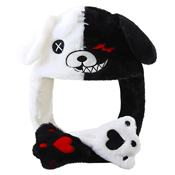 Loiahoer Black White Bear Hat Moving Ears,Pressing Jumping Hat Cap Paws Will Make Ears Move,Funny Novelty Gift Womens Girls