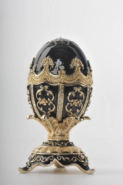 Black Faberge Egg with Rooster Trinket Box