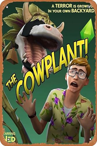 AirBnk Wall Decor Sign - The Cowplant! Movie Poster - The Sims 4 Plumbob Basegame Poster Poster - 8X12 Inch Vintage Look Metal Sign,Bar, Man CAVE Art Decoration.