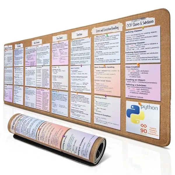 Coding Mat - Unique Desk Mouse Pad with Built-in Python Cheat Sheet - Solve Your Code Faster with Our Python Mouse Pad - The Cheat Sheet Coding with Python Easy to Clean Mouse and Keyboard Pad