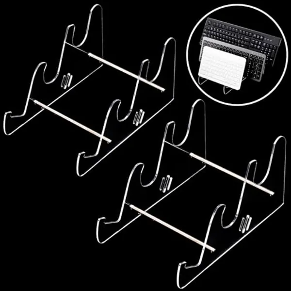Elsjoy 2 Pack Acrylic Keyboard Display Stand, 3-Tier Mechanical Keyboard Display Holder, Desktop Clear Keyboard Rack Computer Keyboard Storage Shelf for 6 Keyboards (Each Holds 3 Keyboards)