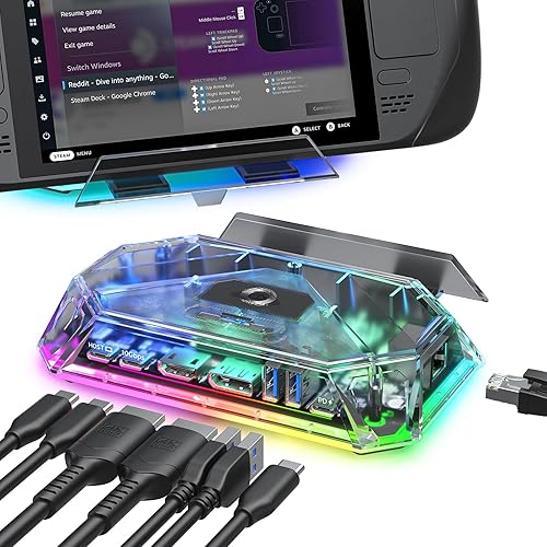JSAUX RGB Docking Station for Steam Deck (OLED)/ROG Ally X/Legion Go, 12-in-1 Steam Deck Dock with 4K@120Hz HDMI & DisplayPort Gigabit Ethernet USB-C 3.2 USB-A 3.2/2.0, SD/TF Slots 3.5mm Jack-HB1201S - 12-IN-1 - Crystal (12-in-1)