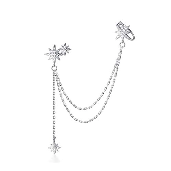 SLUYNZ 925 Sterling Silber Fashion Stern Cuff Ohrringkette für Frauen Teenager Mädchen Stern Crawler-Ohrring Wickeln Sie Ohrringe