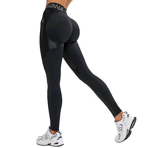 Bona Fide Butt Lifting Leggings for Women - Scrunch Butt Leggings High Waisted Tummy Control - Gym Workout Yoga Pants - Extra Sex-push Up Lyc Black Skin - Medium