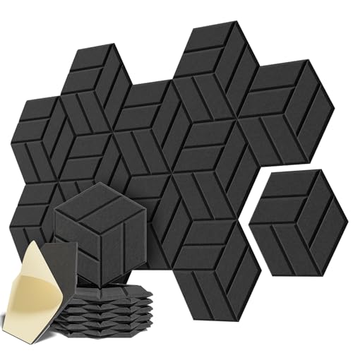 UCORN Upgrade 12 Pack Self-adhesive Sound Proof Foam Panels,12 X 10 X 0.4 Inches Acoustic Panels Hexagon Design Wall Panels,Sound Proof Panels for Walls Sound Absorbing(Solid Figure-BLACK) - Solid Figure (12 Pack） - BLACK
