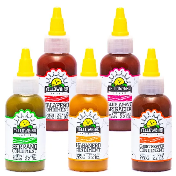 Hot Sauce Variety Pack by Yellowbird - Hot Sauce Gift Set Includes 5 Hot Pepper Sauces - Plant-Based, Gluten Free, Non-GMO - Homegrown in Austin - Gifts for Men 2.2 oz (5-Pack)
