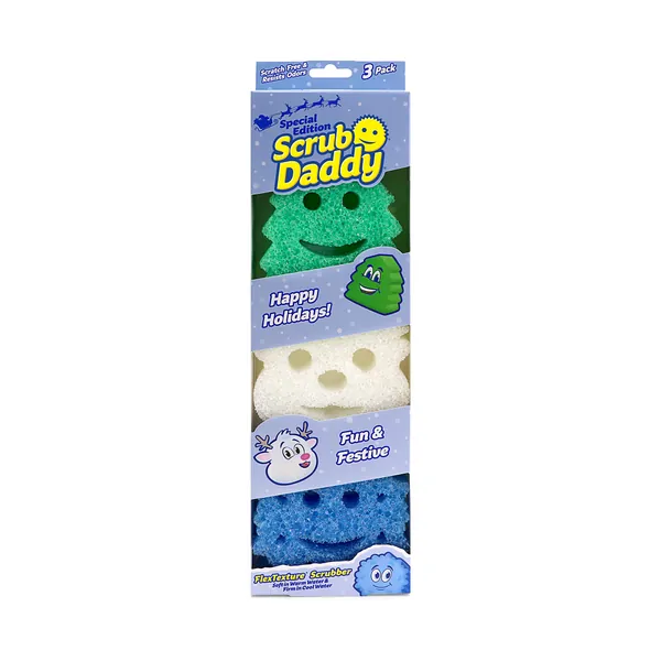 Scrub Daddy Sponge Set - Winter Shapes - Non Scratch Scrubbers for Dishes and Home, Odor Resistant, Temperature Controlled, Soft in Warm Water, Firm in Cold, Deep Cleaning, Dishwasher Safe, 3ct - Winter