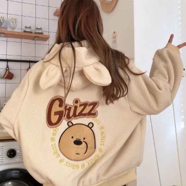15.64US $ 39% OFF|Autumn Winter Zipper Coat Sweet Hooded Bear Print Harajuku Loose Pocket Hoodies Womens Fleece Flannel Pullover Female Sweatshirt - Hoodies & Sweatshirts - AliExpress