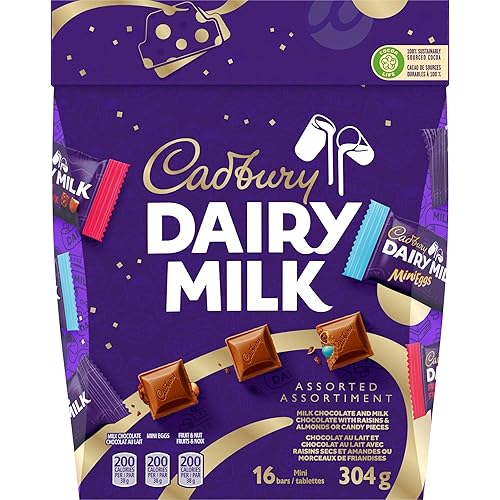 CADBURY Dairy Milk, Assorted Gift Box, CADBURY Dairy Milk milk chocolate and CADBURY Dairy Milk milk Chocolate With Fruit and Nuts or Cadbury Mini Eggs, Chocolate Bars, Candy Bars, 304 g (16 Mini Bars, 19g)