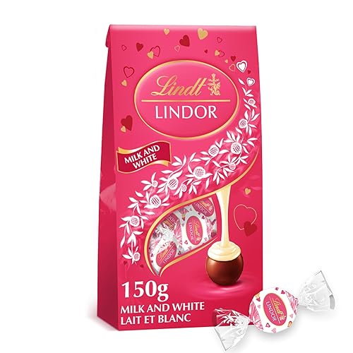 Lindt Lindor Valentine Milk & White Chocolate Truffles Bag 150g, 150 Grams