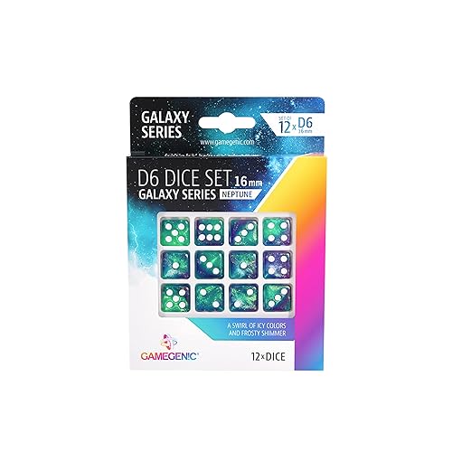 Galaxy Series Neptune D6 Dice Set - Set of 12 Six-Sided Dice - Premium Quality Resin Dice for Dice Games, Board Games and Card Games - Cosmic Glittering Design - Made by Gamegenic