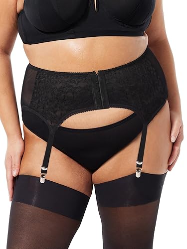 Plus Size Lace Garter Belt with 6 Vintage Metal Clips for Thigh Highs Stockings - Black - 4XL/5XL