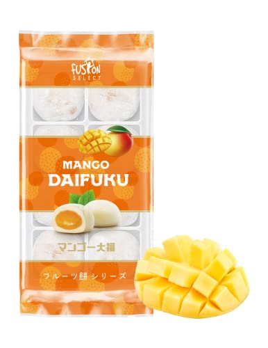 Fusion Select Japanese Mochi Fruit Daifuku Japanese Desert Sweet Rice Cake Fruit Mochi Daifuku 240g/ 8.46oz (Mango Flavor, 8.46 Ounce) - Mango Flavor - 8.46 Ounce (Pack of 1)
