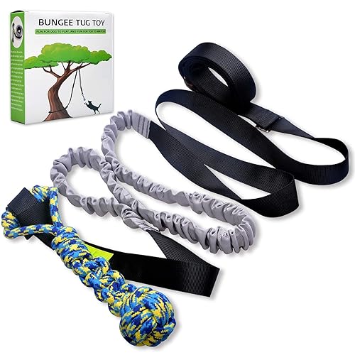 LOOBANI Outdoor Bungee Tug Toy, Dog Toy Hanging from Tree for Small to Large Dogs, Interactive Exercise Play Cord & Tether with Chew Rope Toy (Black)
