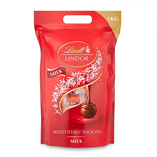 Lindt Lindor Milk Chocolate Truffles Bag - Approx 80 balls, 1 kg - Chocolate Truffles with a Smooth Melting Filling - Milk