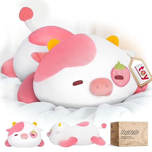 Mewaii Cute Strawberry Cow Plush Pillow, Kawaii Plushies Strawberry Cow Stuffed Toys, Squishy Plushies, Cuddle Body Pillow for Kids & Girls - Strawberry Cow
