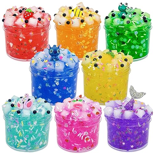 8 Pack Jelly Cube Crunchy Slime， Clear Slime Kit Super Soft and Non-Sticky, DIY Slime kit Party Favorsfor Girls And Boys, Birthday Gifts Suitable for Kids,prizes,Party Favorfor Girls and Boys
