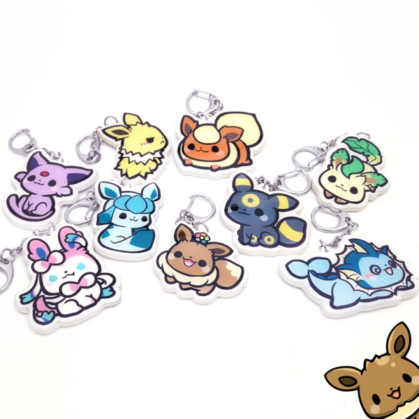 Cute Eevee Keychains Resin Pokemon Charms Eeveelution Key Rings - Umbreon
