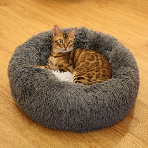 Pet Ultra Soft Long Plush Round Bed - Dark Gray