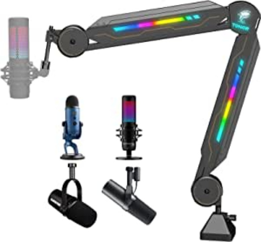 RGB Boom Arm, TONOR Adjustable Mic Stand with RGB Light for HyperX QuadCast/Blue Yeti/Shure SM7B/Rode NT1, Rotatable Suspension Boom Scissor Stand for Gaming Streaming Podcasting YouTube Recording T90