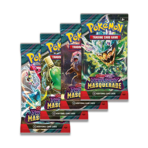 Titan Cards Pokemon TCG Scarlet & Violet Twilight Masquerade Booster Pack x 4 | Varje förpackning innehåller 10 Pokémon-kort | Varje konstverk från varje + TitanCards topploader