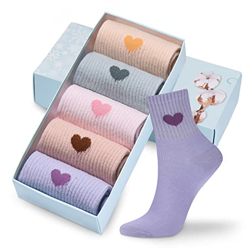 Corlap Women's Crew Socks Ankle High Cotton Fun Cute Athletic Running Socks Gifts For Women (5-Pairs With gifts Box) - 5-9 - 5 Pairs Cute Colors (100%cotton)