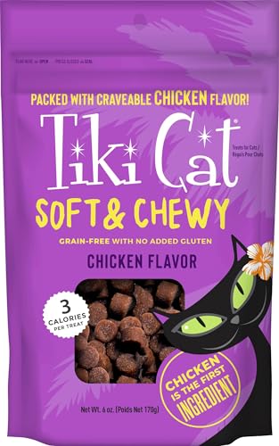 Tiki Cat Soft & Chewy Treats, Chicken Flavor, 3 Calories Per Treat with Grain-Free and No Added Gluten, 6 oz Pouch (Pack of 1) - 6 Ounce (Pack of 1)