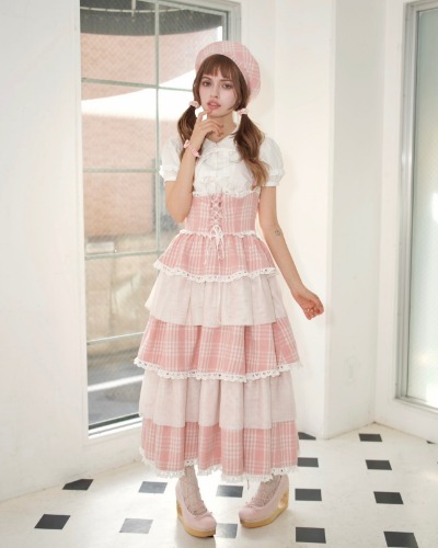 Cascade Corset Skirt PINK CHECK // Preorder | L