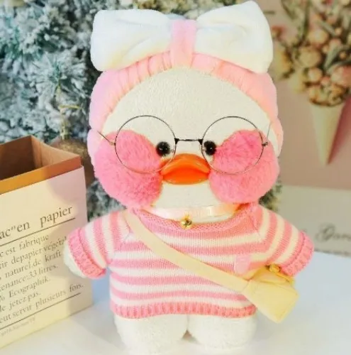 30cm Kawaii LaLafanfan Coffee Yellow Duck Plush Toy Cute Soft Stuffed Duck Dolls Animal Wearing Clothes Toys Kids Birthday Gifts 220712